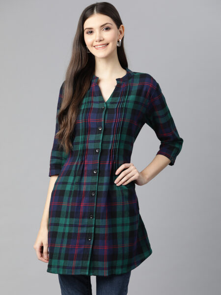 One Femme Women's Plaid Check Print Tunic Shirt