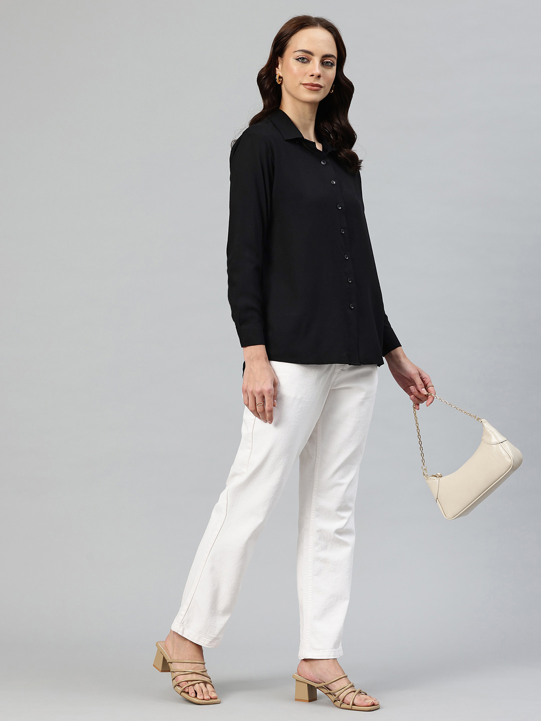 One Femme Solid Rayon Long Sleeve Shirt
