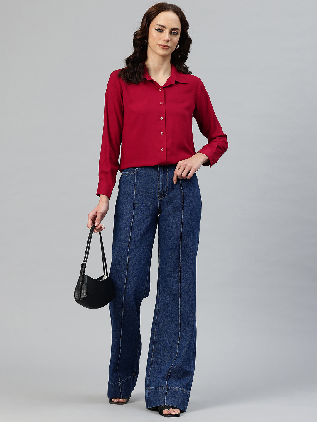 One Femme Solid Rayon Long Sleeve Shirt