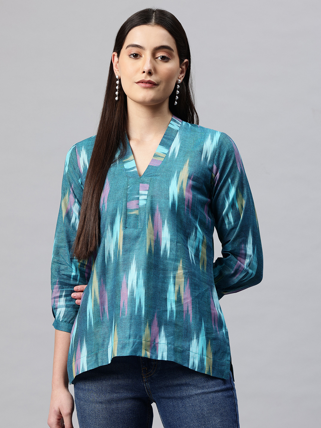 One Femme Women's Ikat Printed Top