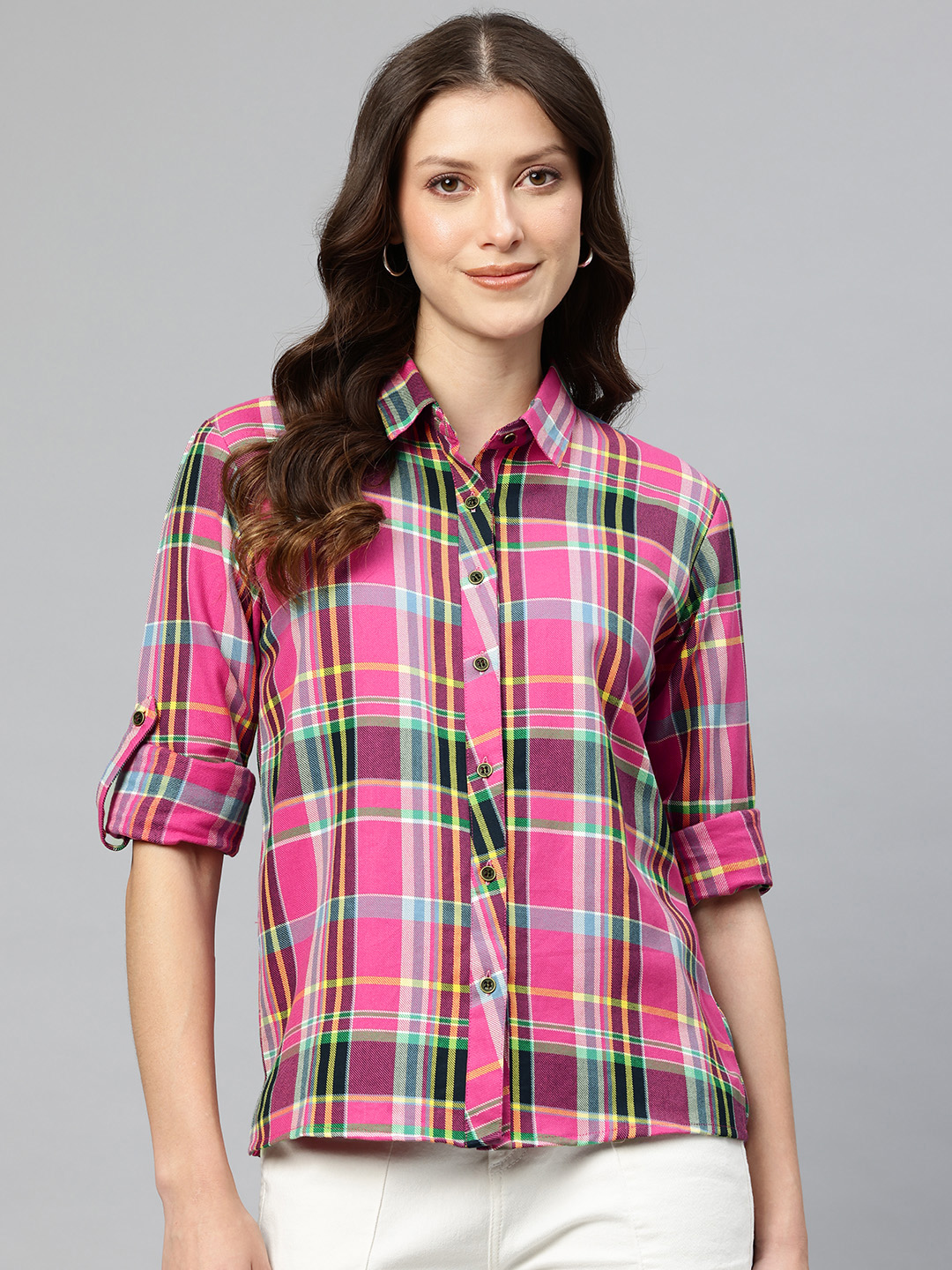 One Femme Women Regular Fit Checked Short Shirt