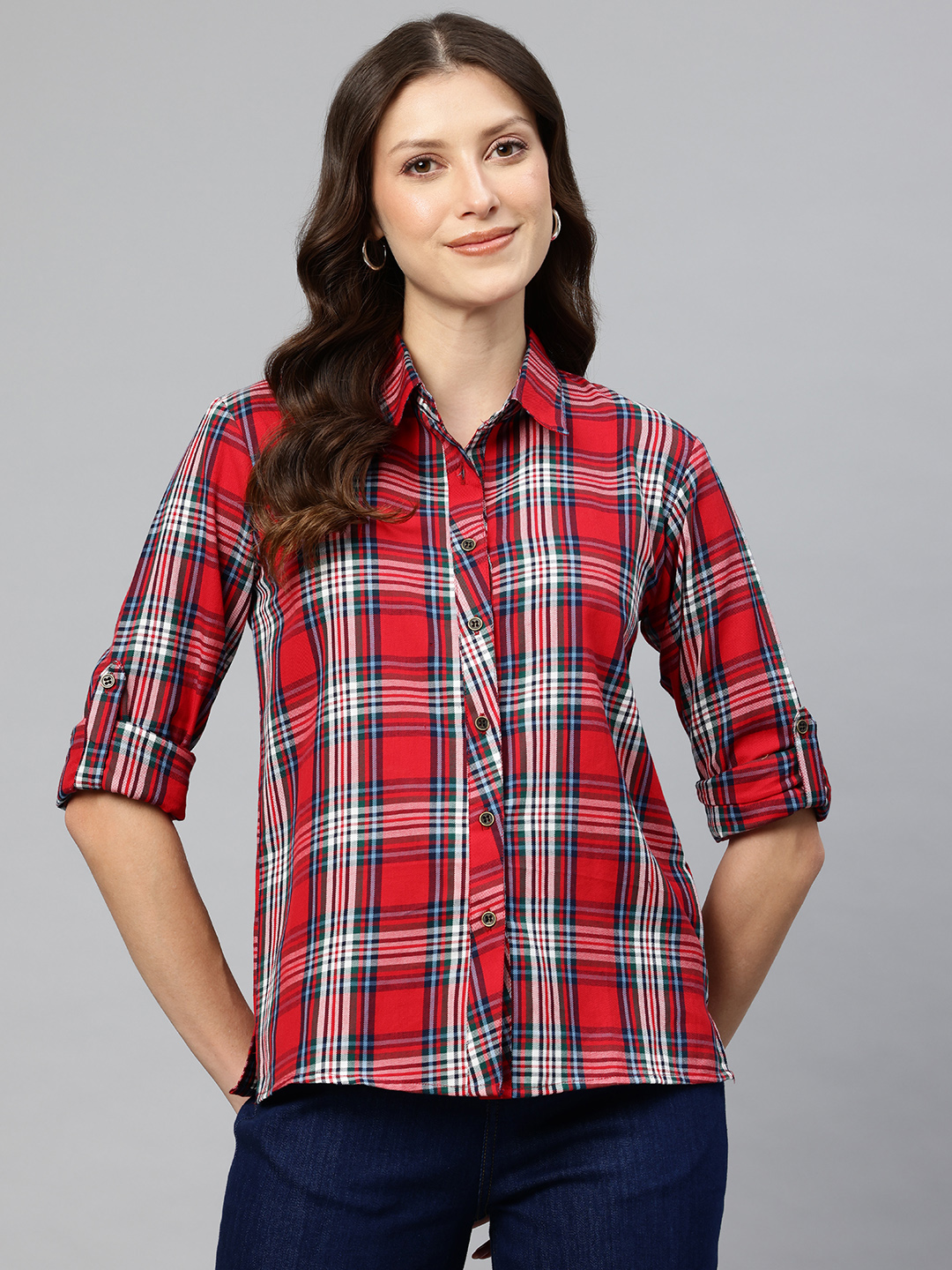 One Femme Women Regular Fit Checked Short Shirt